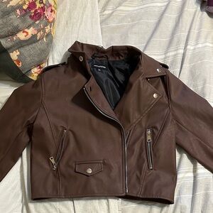 PrettyLittleThing Brown Leather Jacket
